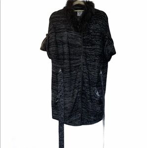 Rain + Rose cardigan sweater faux fur/leather size ties at waist size XLarge